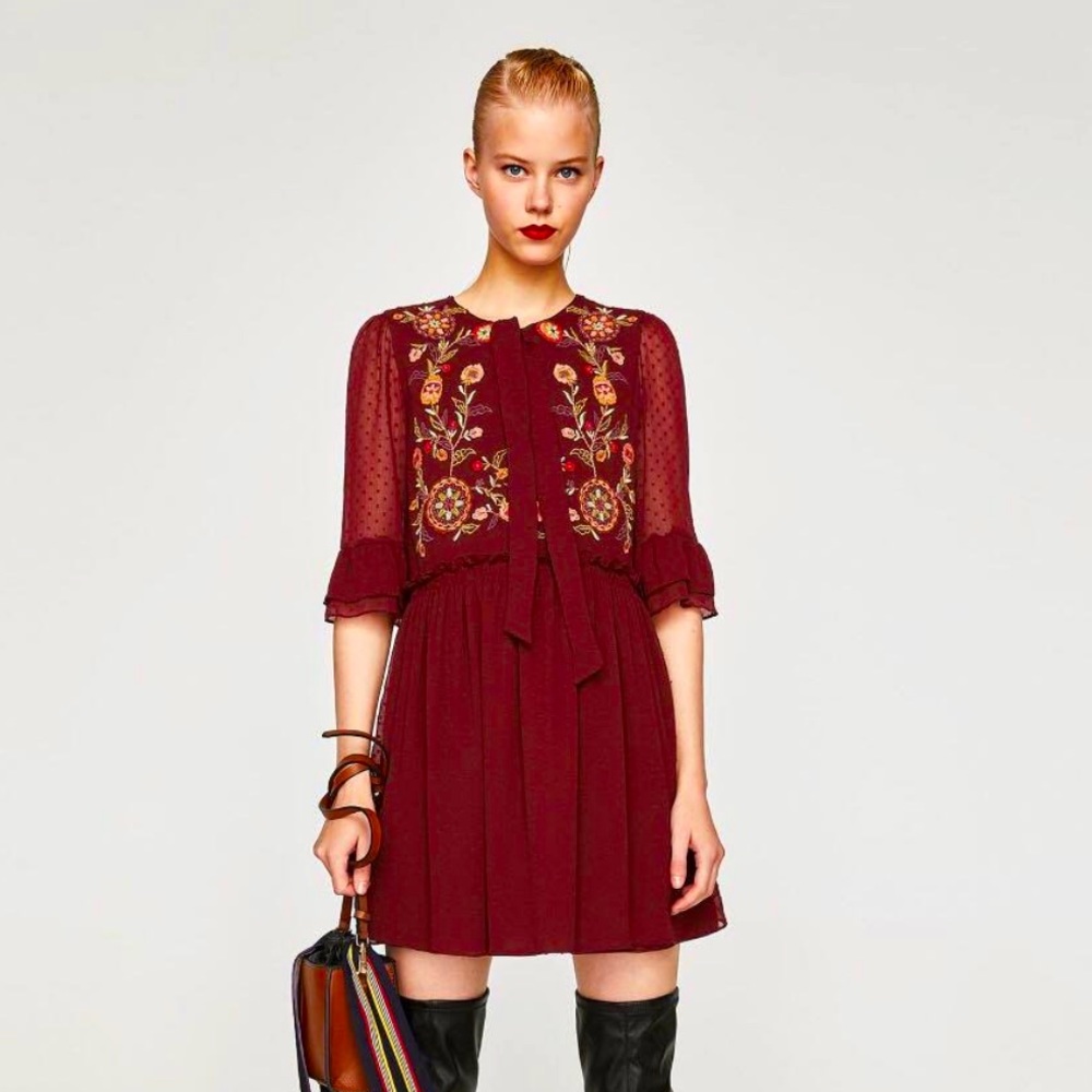 Zara embroidered mini floral dress (new)